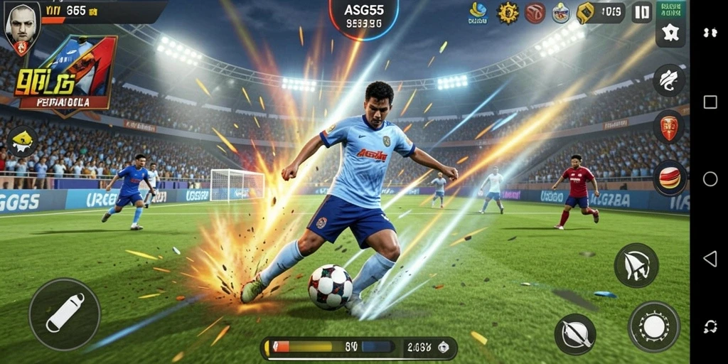 Gameplay seru ASG55 dengan aksi sepak bola yang mendebarkan.