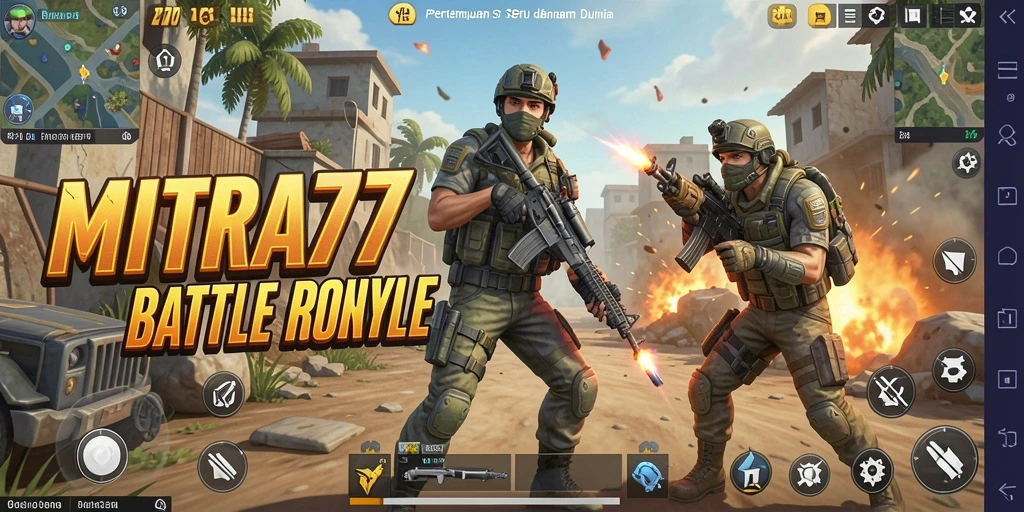 Tangkapan layar MITRA77 menampilkan aksi pertempuran seru di arena Battle Royale.
