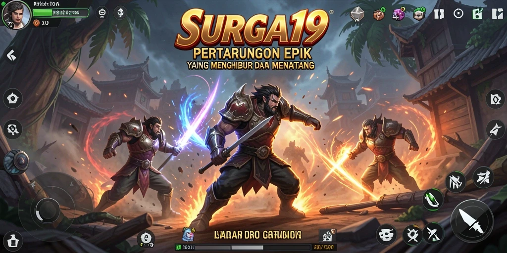 Gameplay seru SURGA19 dengan pertarungan epik dan karakter unik.